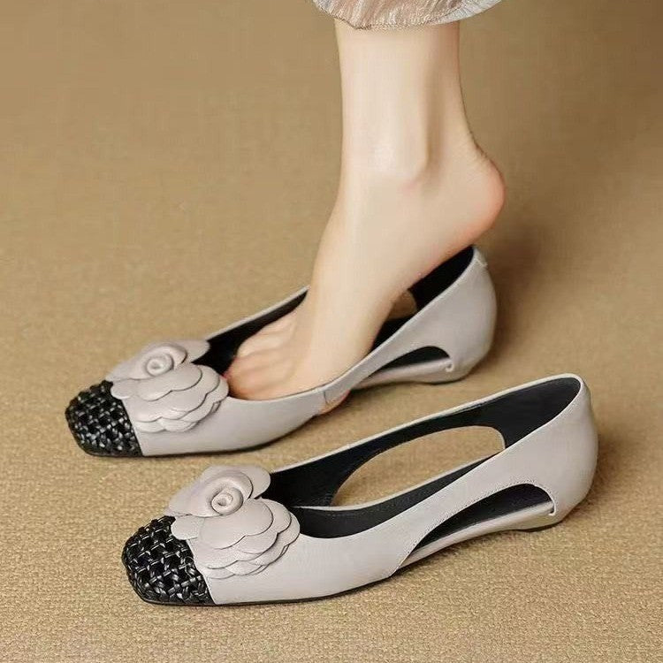 Damen Ballerina Schuhe Offen Fersen Floral Modisch