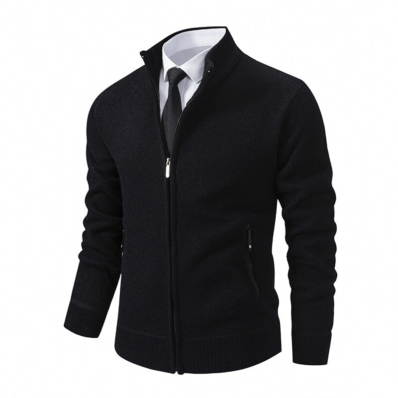 Herren Strickjacke Modern mit hohem Kragen und Reißverschlusstaschen