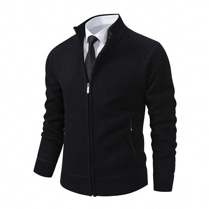 Herren Strickjacke Modern mit hohem Kragen und Reißverschlusstaschen