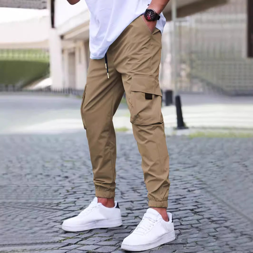 Herren Cargo-Hose Elastisch Reißverschluss Taschen Bequem