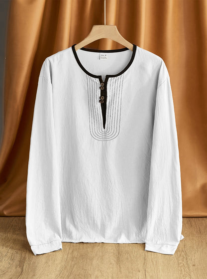Herren Langarmshirt Bequem Modern mit Knöpfen