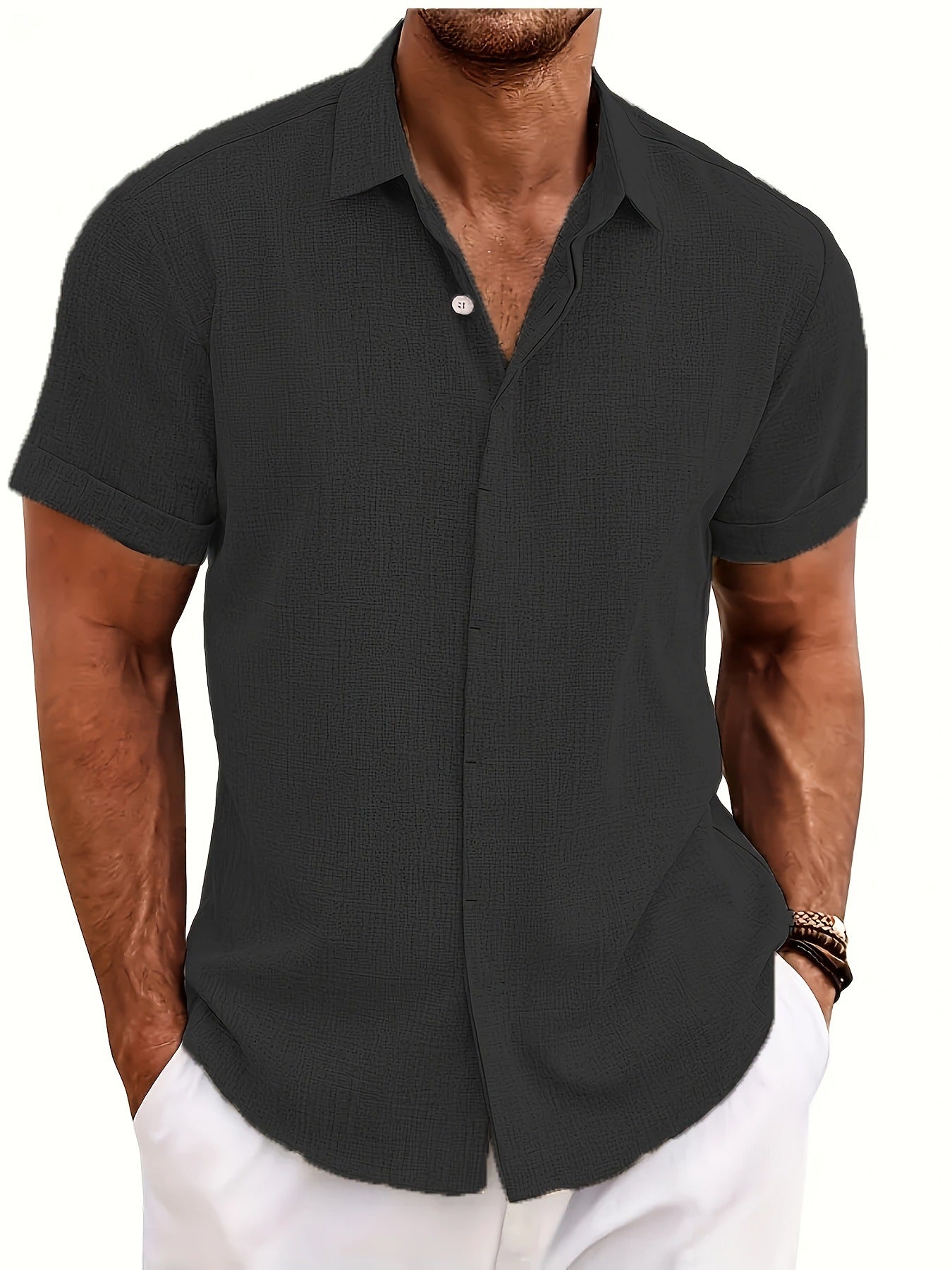 Herren Kurzarmhemd mit Textur Optik Trendy