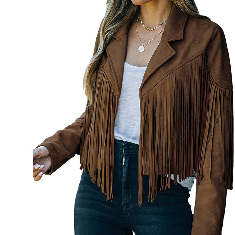 Lederjacke Damen Fransen Suede-Look Modern