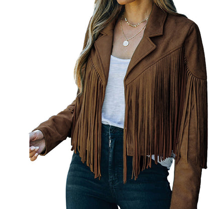 Lederjacke Damen Fransen Suede-Look Modern