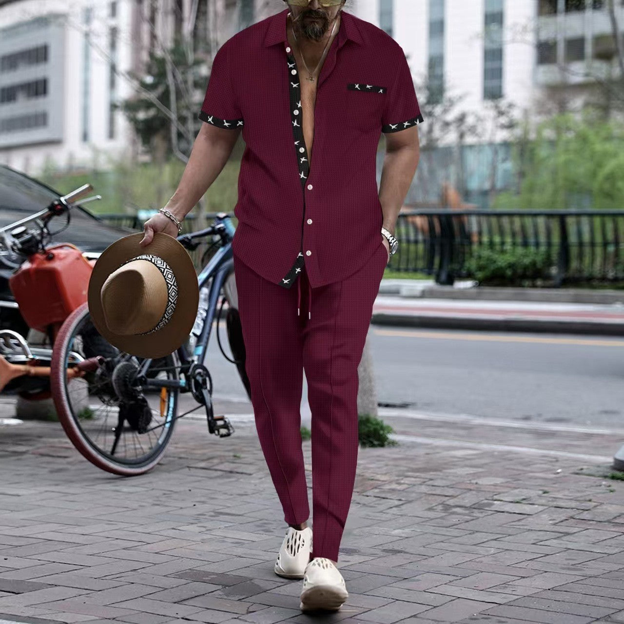 Herren Kurzarmhemd Modern und Lässige Jeanshose