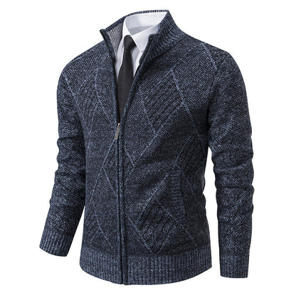 Herren Strickjacke Modern mit Hochkragen Zopfmuster