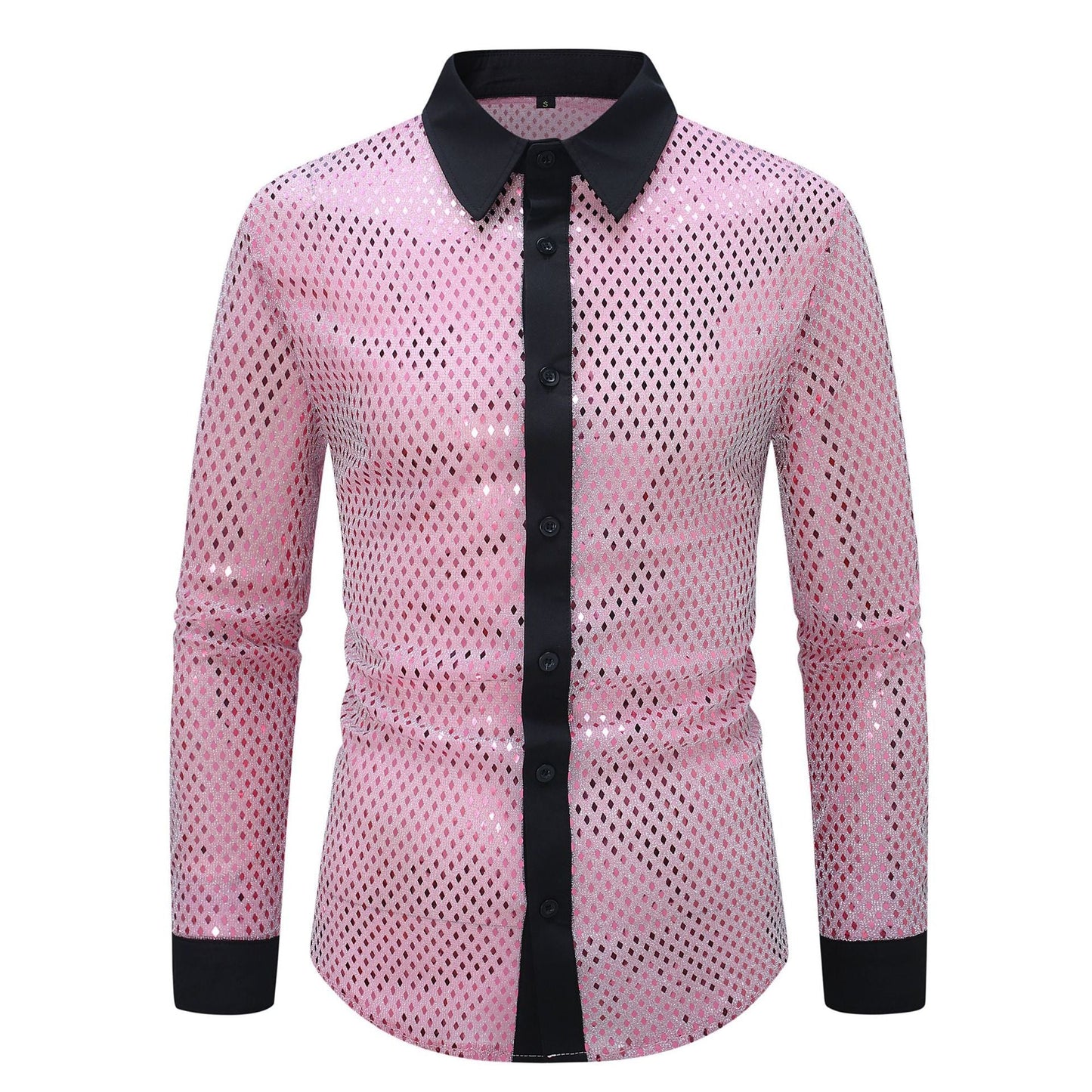 Herren Hemd Langarm Elegant mit Glanz Effekt und Schwarzer Kragen