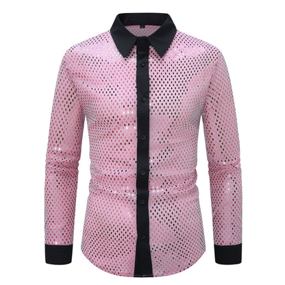 Herren Hemd Langarm Elegant mit Glanz Effekt und Schwarzer Kragen
