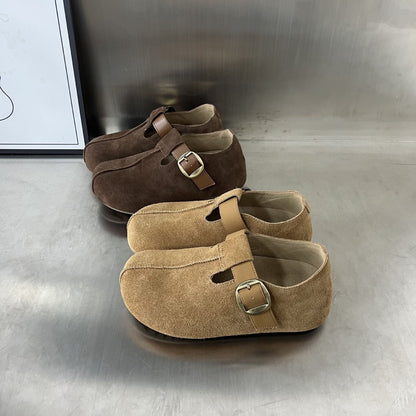 Damen Clogs Veloursleder Bequem Verstellbar