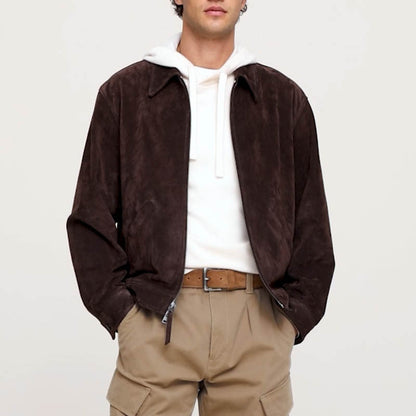 Herren Lederjacke Wildleder Reißverschluss Modern