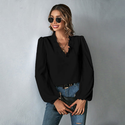 Elegante Damenbluse Rüschendekoration Voluminöse Ärmel