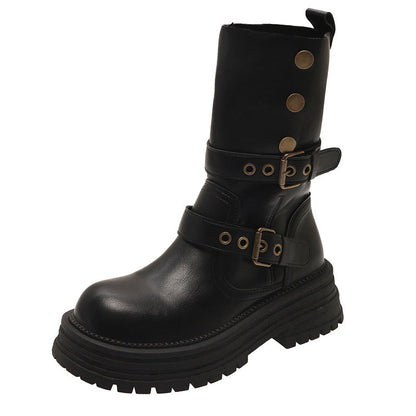 Damen Stiefeletten Schnalle Plateau Schuhe Robust Modern