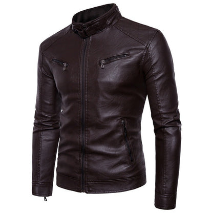 Herren Lederjacke Bikerstil Weich Asymmetrisch