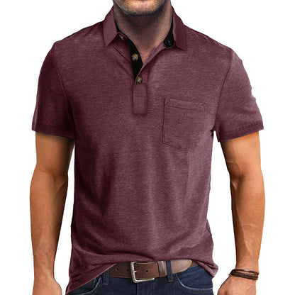 Herren Polo-Shirt Modern Kragen Brusttasche Slim Fit