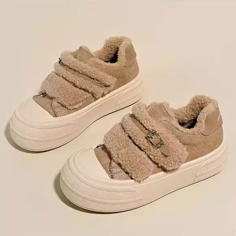 Damen Sneaker Bequem Kuschelig Mit Klettverschluss