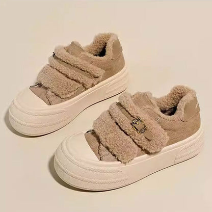 Damen Sneaker Bequem Kuschelig Mit Klettverschluss