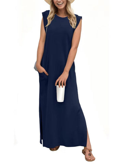 Damen Maxikleid Elegant Lang Ärmig Schlicht