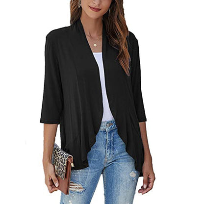 Damen Leichtjacke Chiffon mit Offener Front und Drei-Viertel-Ärmeln