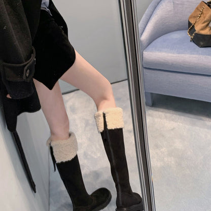 Damen Winterstiefel Warm mit Kunstfellkragen Robust