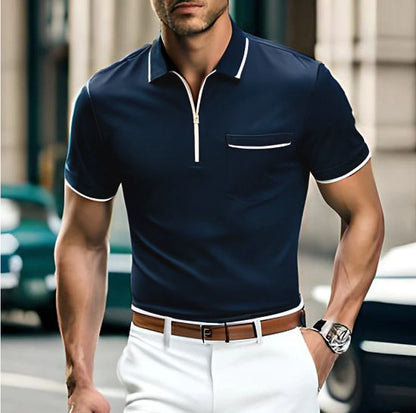Herren Polohemd Modern mit Kontrastreißverschluss und Brusttasche