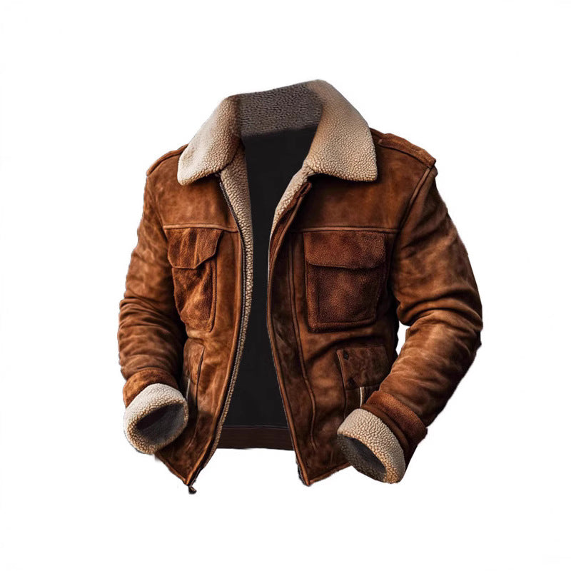 Herren Lederjacke Warm Sherpa Futter Praktisch