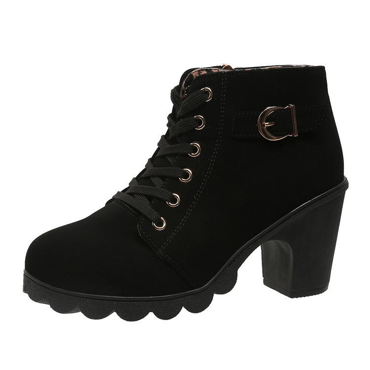 Damen Stiefeletten Blockabsatz Schnürstiefelette Reißverschluss