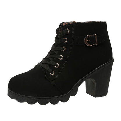 Damen Stiefeletten Blockabsatz Schnürstiefelette Reißverschluss