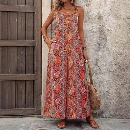 Damen Maxikleid Lang Bequem Auffällig Muster Sommer