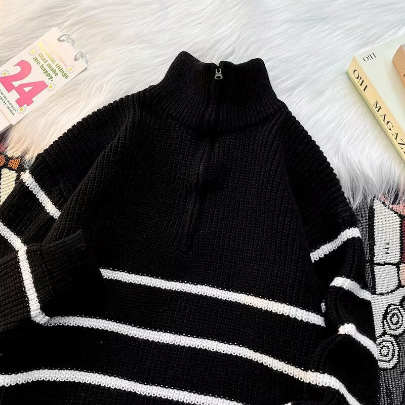 Herren Pullover Grobstrick Warm mit Reißverschluss - BerlinGlamour