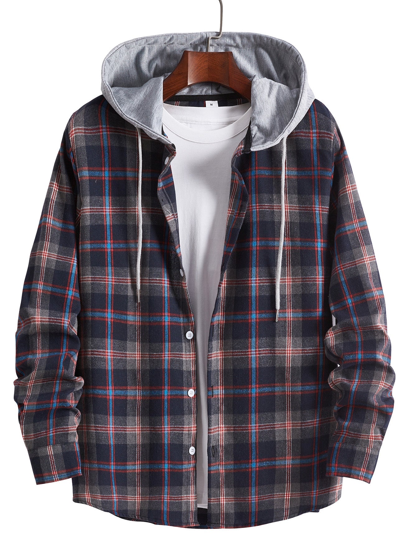 Herren Flanellshirt Kapuze Abnehmbar Warm