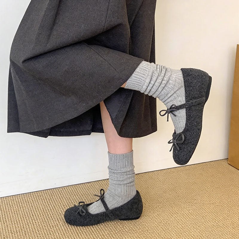 Damen Ballerinas Flauschig mit Schleifchen Weich