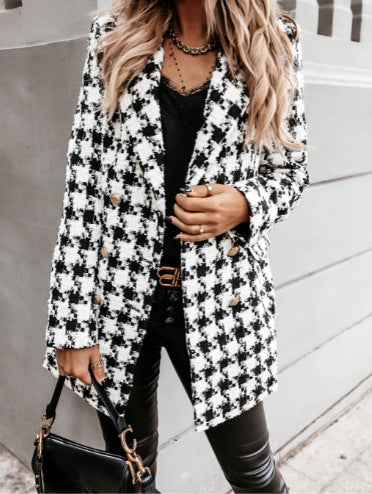 Damen Blazer Karierter Klassisch Elegant