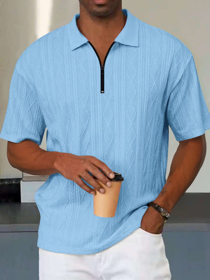 Herren Kurzarm Polo Shirt mit Reißverschluss Kragen Modern