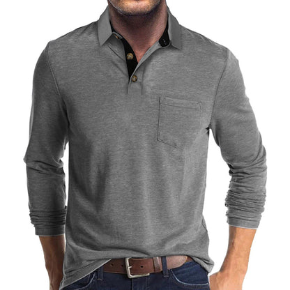 Herren Polo-Shirt Stehkragen mit Brusttasche Modern Sportlich