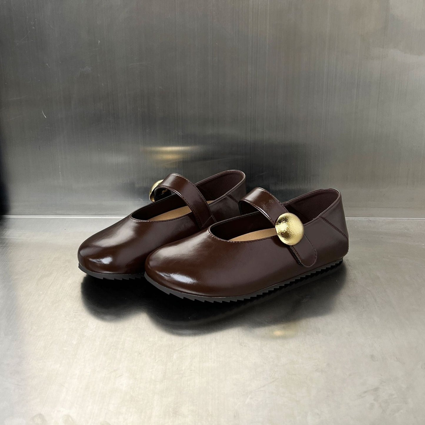 Damen Ballerinas Elegante Riemen Schuhe Goldene Schnalle