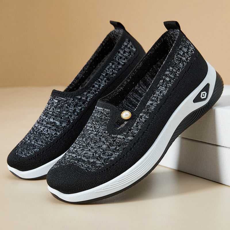 Damen Sneaker Bequem Atmungsaktiv mit Lochstrick Optik