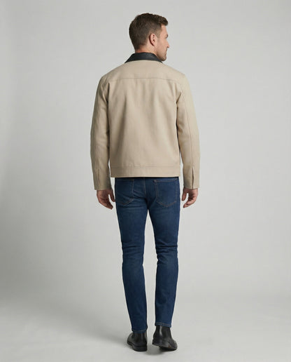 Herren Lederjacke Kurz Blouson Stil Kontrastkragen