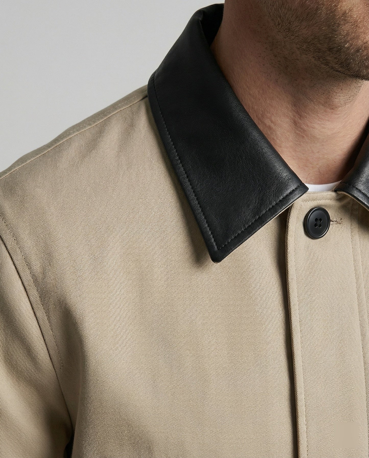 Herren Lederjacke Kurz Blouson Stil Kontrastkragen