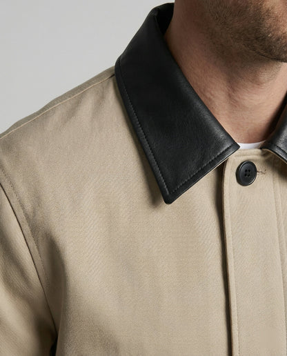 Herren Lederjacke Kurz Blouson Stil Kontrastkragen