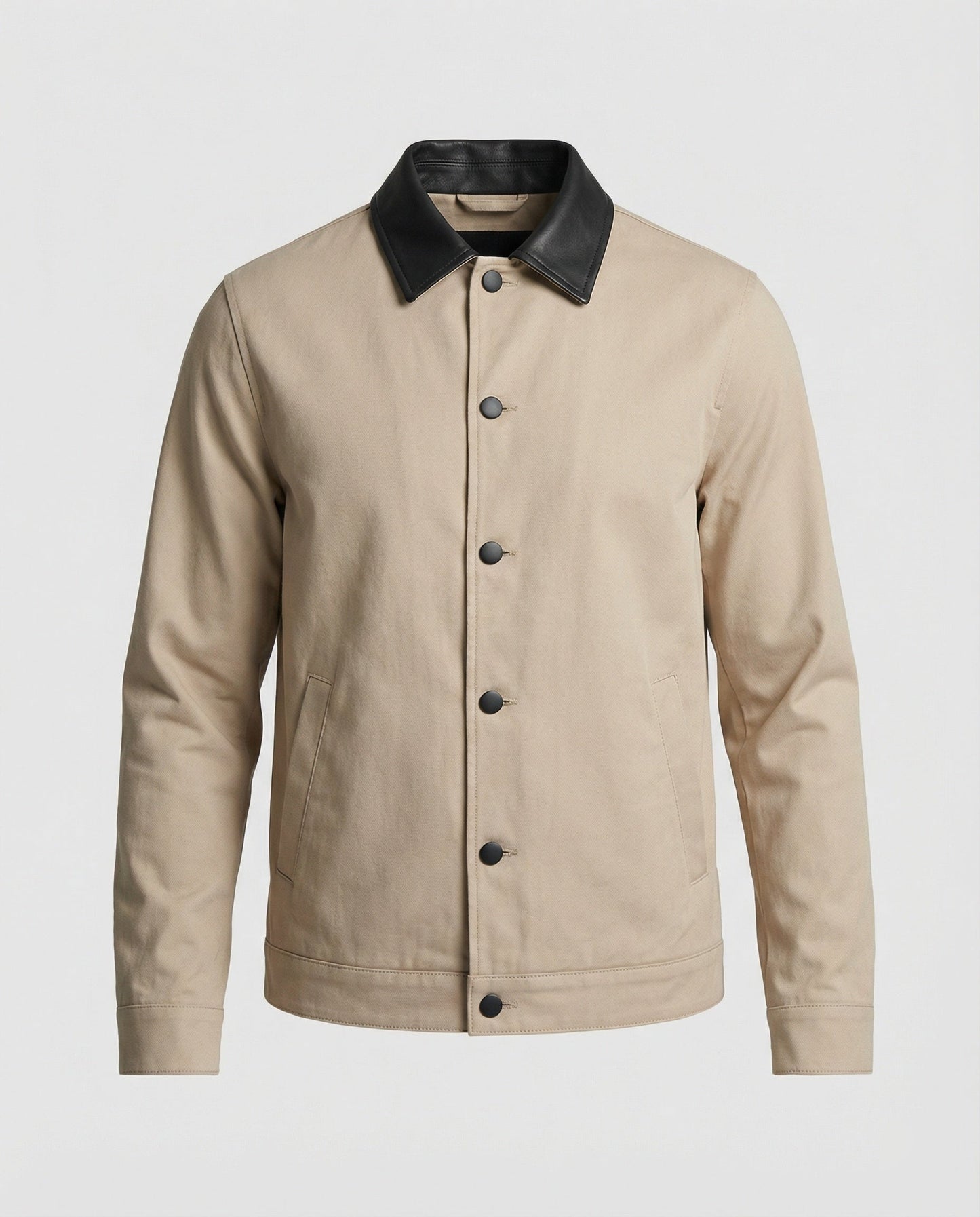 Herren Lederjacke Kurz Blouson Stil Kontrastkragen