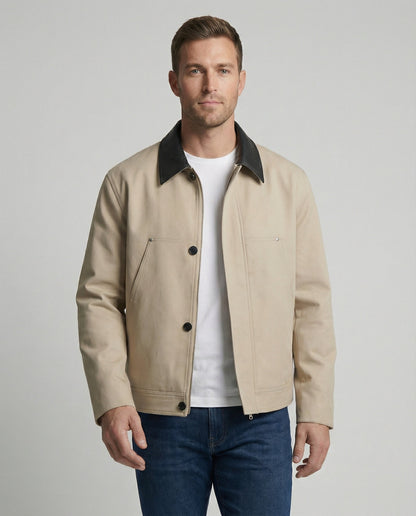 Herren Lederjacke Kurz Blouson Stil Kontrastkragen - BerlinGlamour