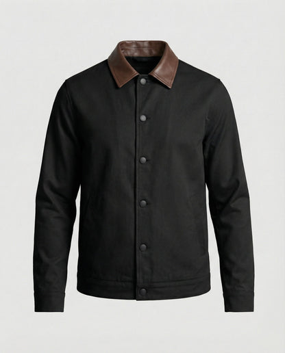 Herren Lederjacke Kurz Blouson Stil Kontrastkragen