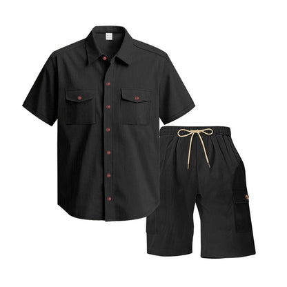 Herren Kurzarm-Shirt und Cargo-Shorts Set Modern Elastisch Mit Taschen