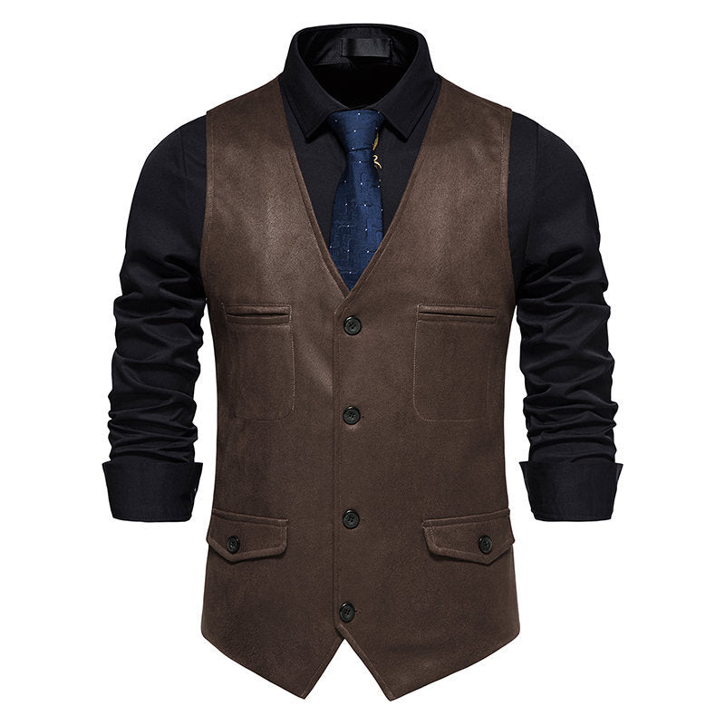 Lederweste Herren Elegant mit Taschen Schwarz Modern