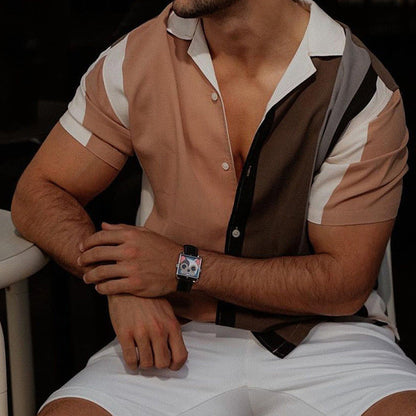 Herren Kurzarm Hemd Farbblock Modern mit Knöpfen