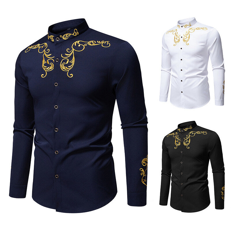Herren Langarmhemd Elegantes Mit Verzierungen Modern