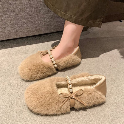 Damen Hausschuhe Flauschig Warm mit Perlen