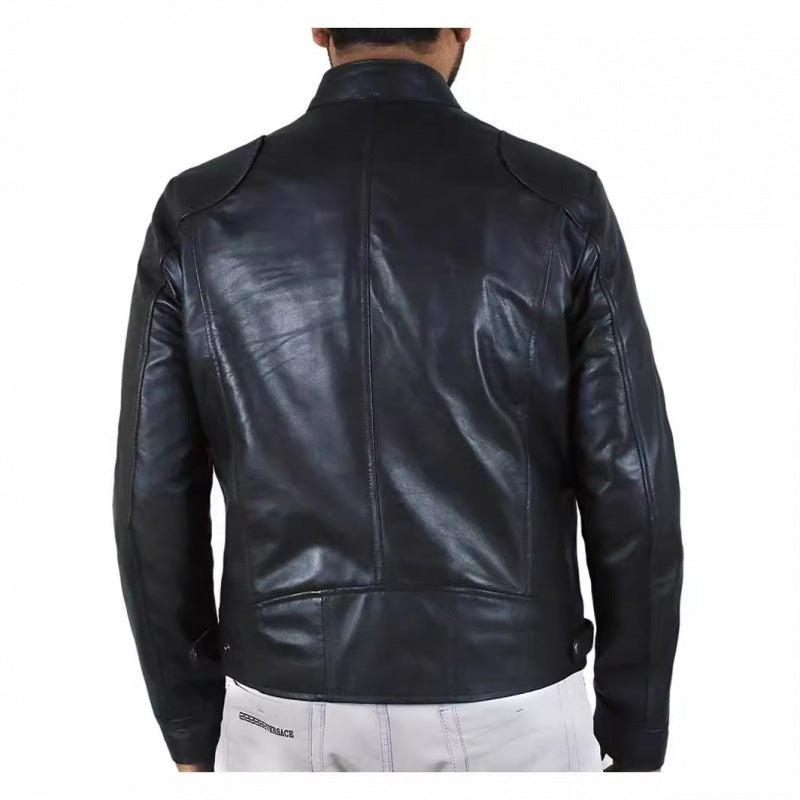 Herren Lederjacke Biker Stil Echtes Leder Schwarz