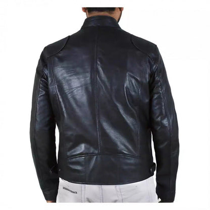 Herren Lederjacke Biker Stil Echtes Leder Schwarz
