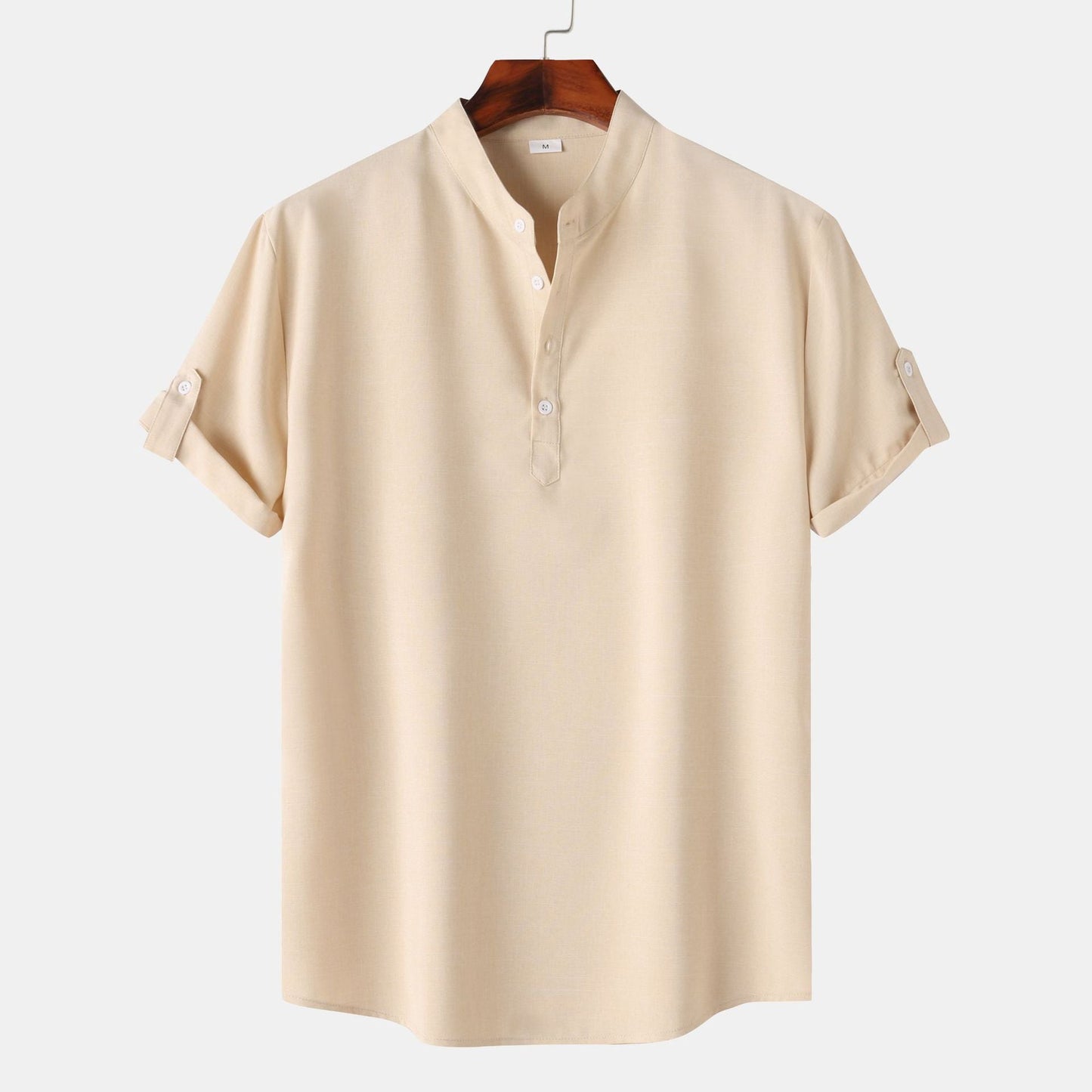 Herren Hemd Kurzarm Henley Ausschnitt Modern Lässig